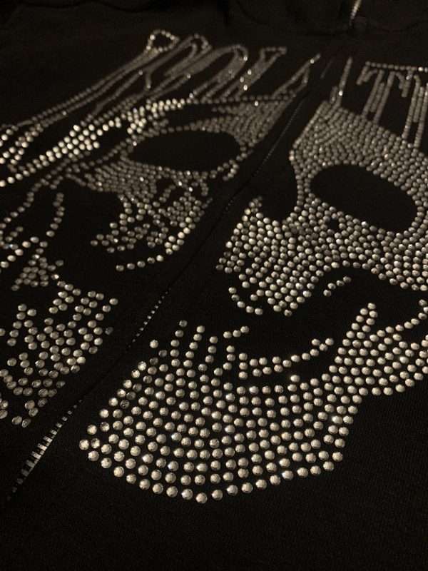 Custom Full Face Zip Up Skeleton Rhinestone Hoodie - Image 3