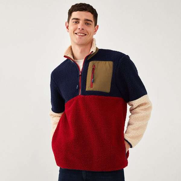 Sherpa Fleece Half Zip Color Block Jacket