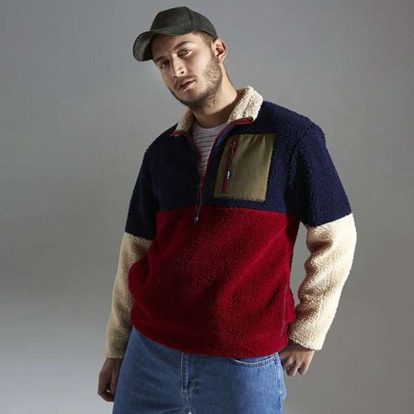 Sherpa Fleece Half Zip Color Block Jacket - Image 4