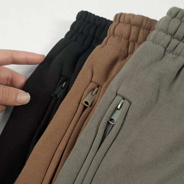 Stacked Men Joggers Zipper Pockets Heavyweight Brown Thick Sweat Pants