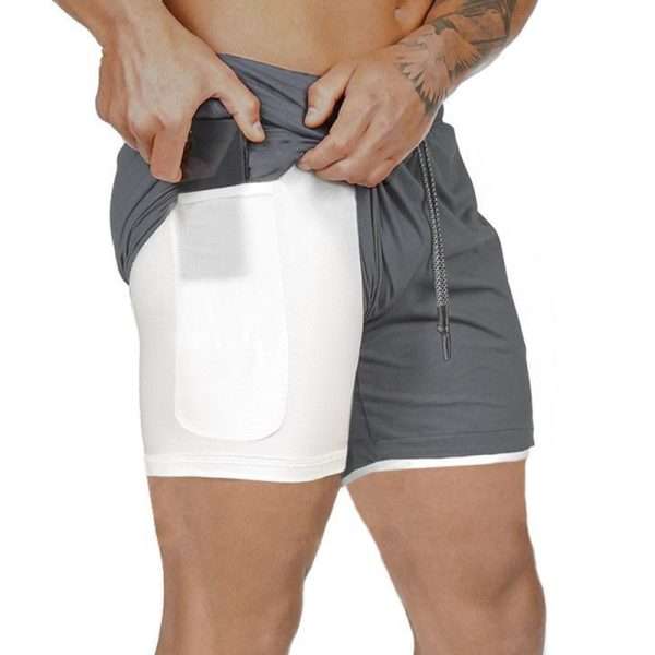 Double Layer Mesh Quick Dry Gym Shorts With Phone Pocket - Image 2