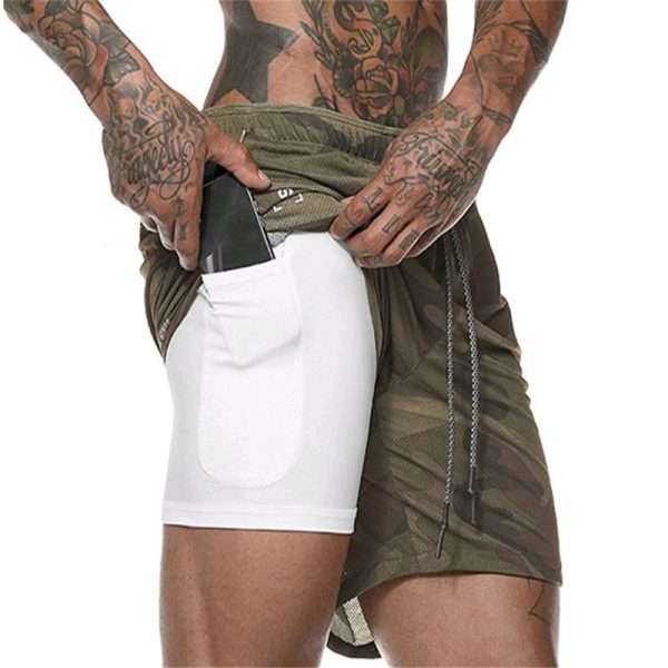 Double Layer Mesh Quick Dry Gym Shorts With Phone Pocket - Image 3