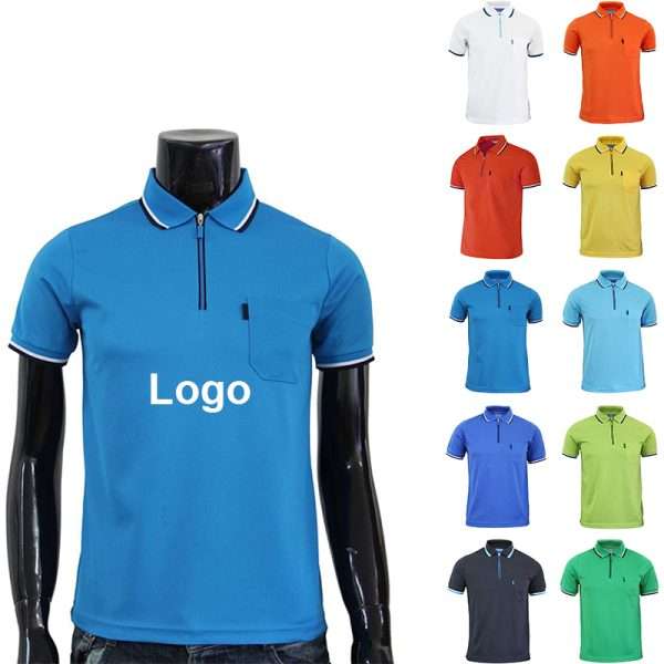 Polyester 1/4 Zipper Neck Polo T Shirts With Pocket