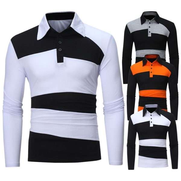 Color Block Long Sleeve Polo T Shirt