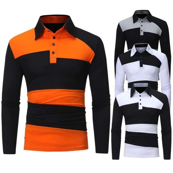 Color Block Long Sleeve Polo T Shirt - Image 2