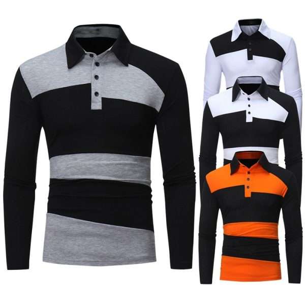 Color Block Long Sleeve Polo T Shirt - Image 3