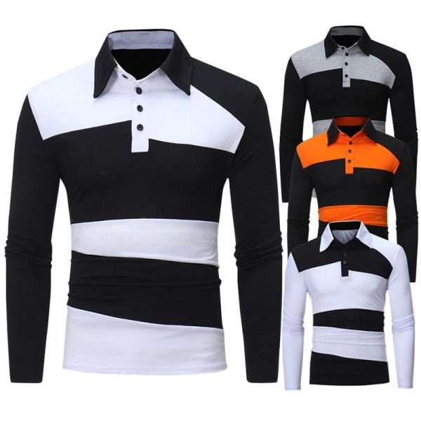 Color Block Long Sleeve Polo T Shirt - Image 4